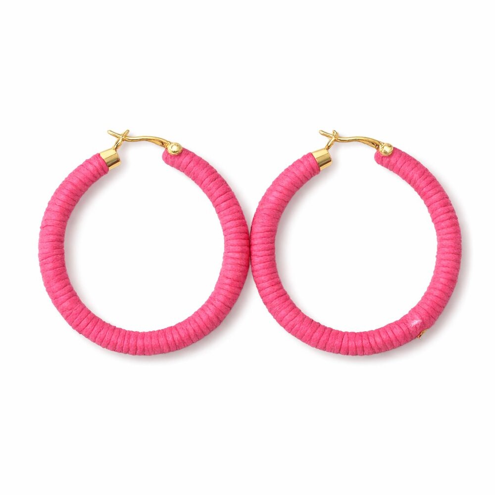 Fashion Pink Rattan Hoop Earrings